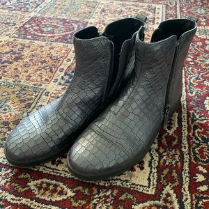 Gray leather booties